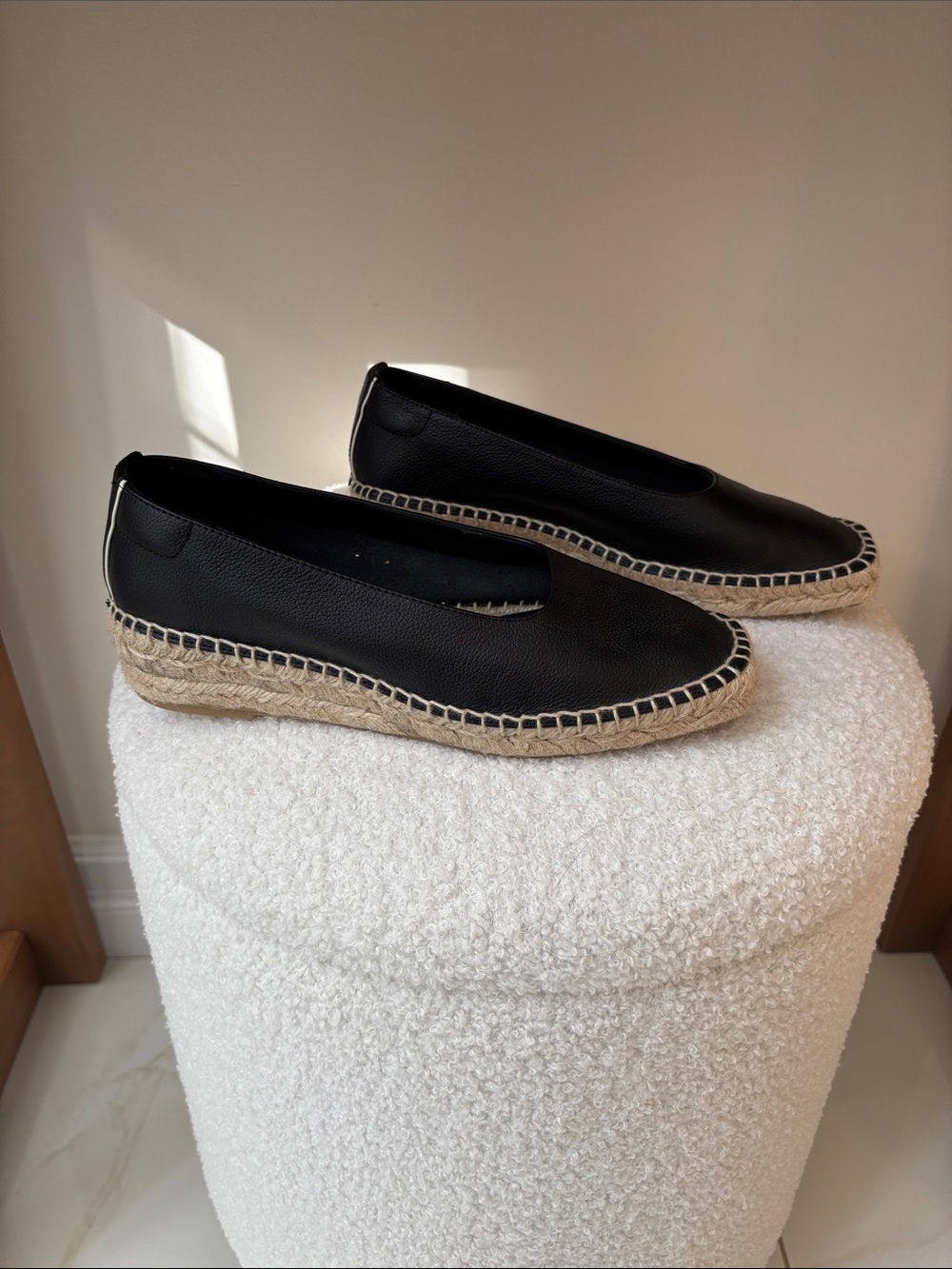 Everlane Black Leather Espadrille Wedge NWOT size 6